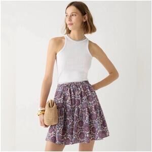 J.Crew Skirt Womens Small Purple Tiered Mini Linen Floral Bouquet Classic Summer